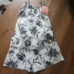 Black & White Floral Tank Short Set
